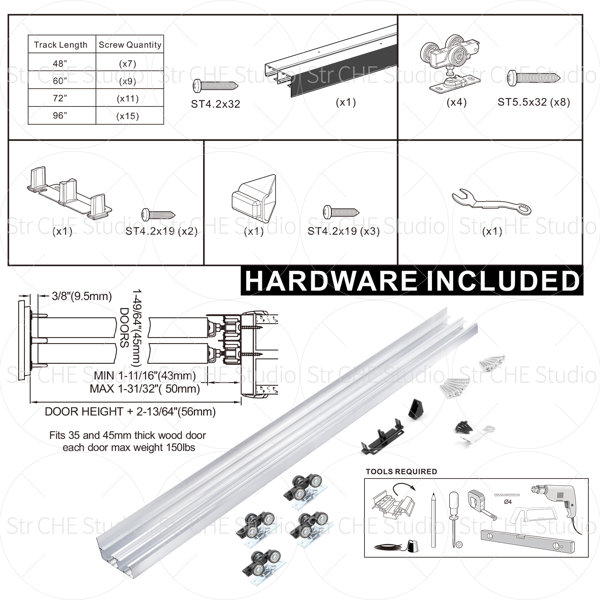 Lubann Top Hung Bypass Sliding Door Hardware Kit Wayfair